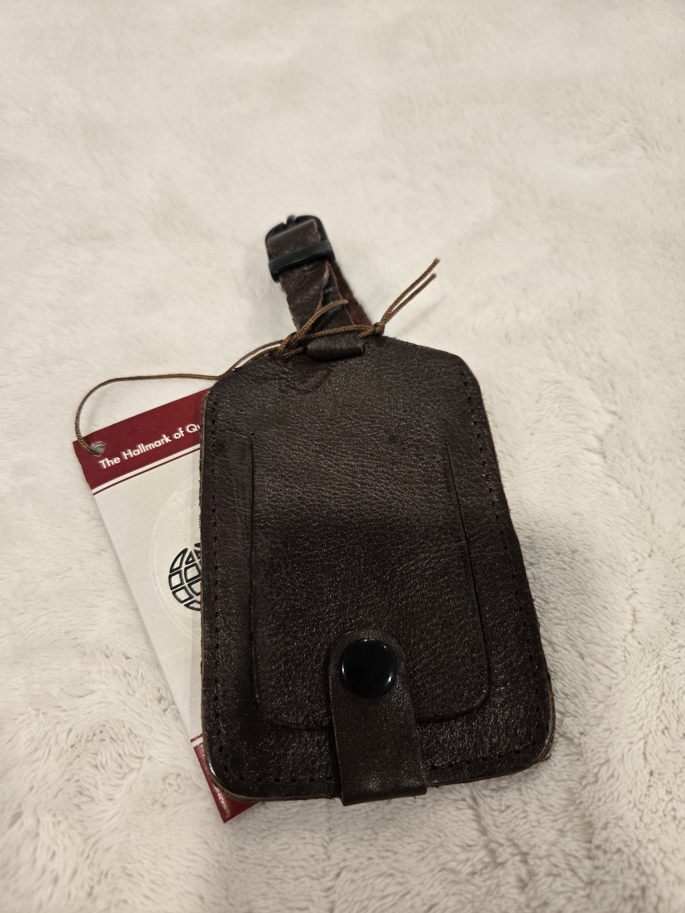 Vintage WINN Collection Dark Brown Leather Luggage Tag / Travel Bag ID